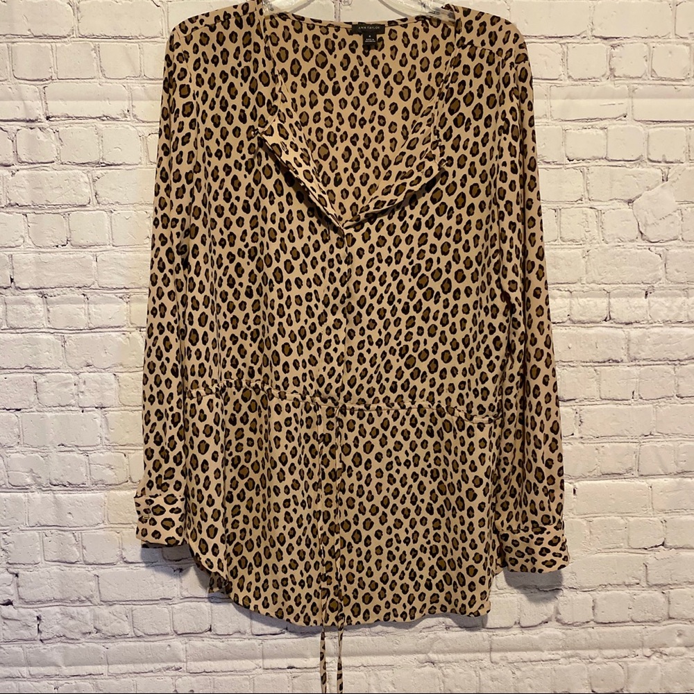 Ann Taylor Size M Leopard Print Drawstring Blouse